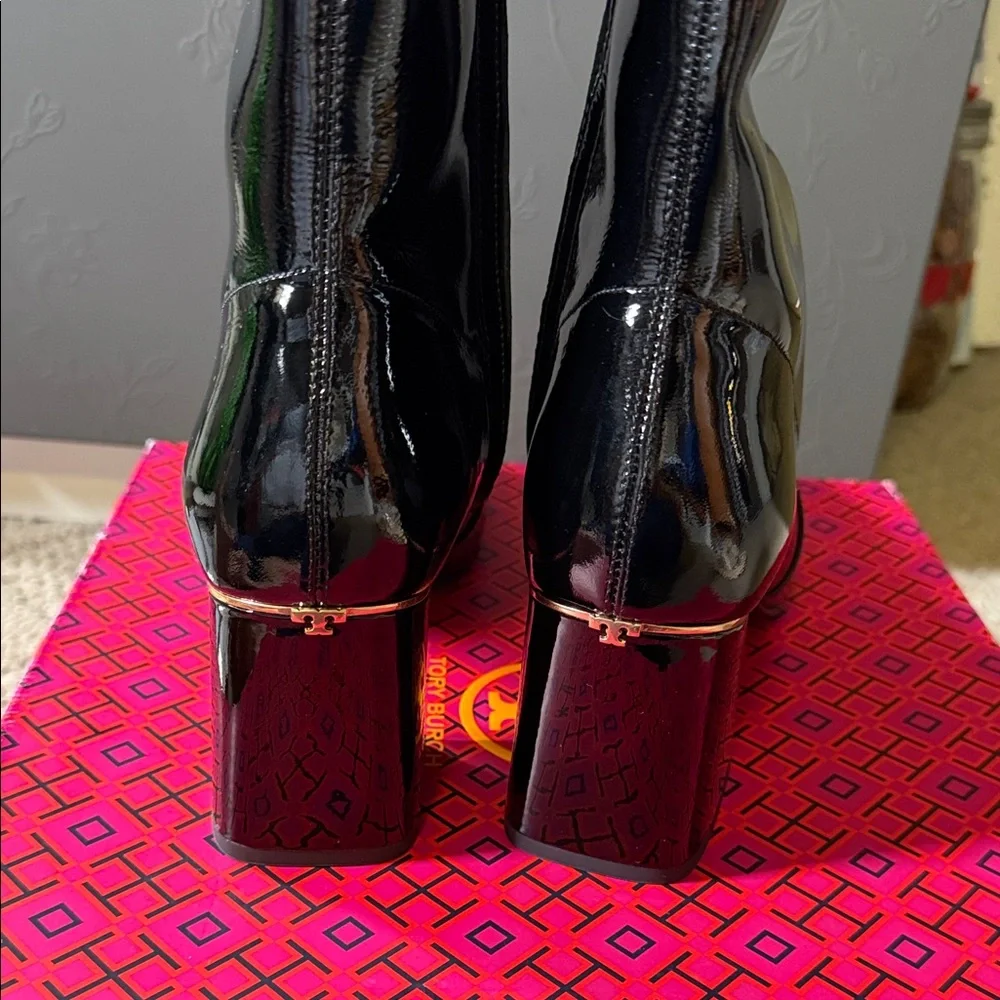 Tory Burch Black Patent Heeled Boots - Picture 2 of 6